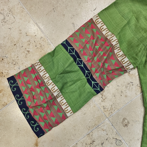 Green Embroidered Kurta with Blue Pants and Dupatta - Picture 6 of 9